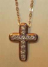 Lovely Shiny Coppertone Cross Pendant White Rhinestone Center Pendant Necklace