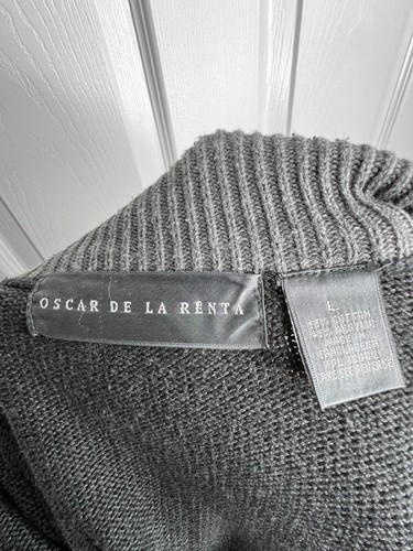 Oscar De La Renta Mens Large Gray Cotton Knit Full Zip Sweater Cardigan Jacket L - Picture 5 of 20