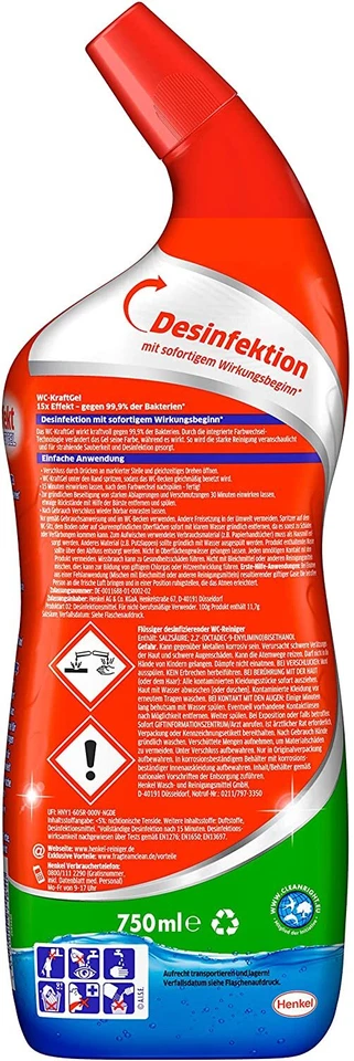 Bref Power WC-KraftGel gegen 99,9% der Bakterien,  5x 750 ml - Bild 3 von 4