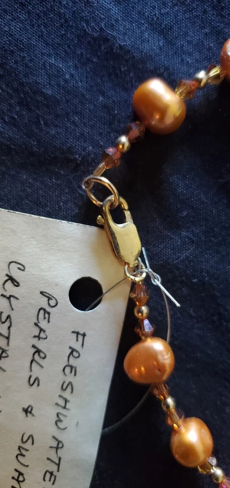 Collar Perlas Cultivadas Naranja Ámbar con Cuentas de Cristal de Swarovski 14KGF Hallazgo Foto 3 de 4