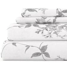 Premium 4 Piece Gray Sylvan Rose Flannel Full Sheet Set