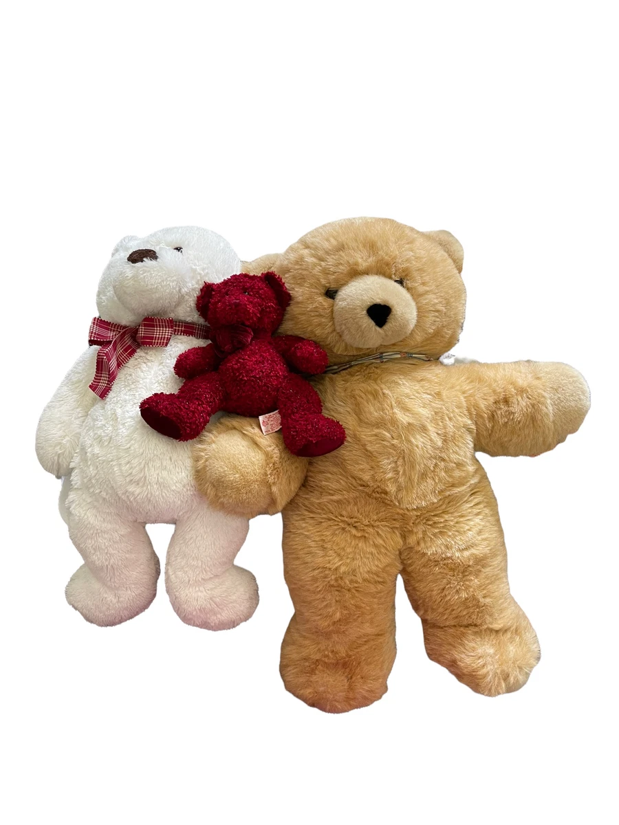Lot of 3 Teddy Bears White G5.0 GUND Sm Pink Sparkle Russ Lg Beige Wal Mart Bear