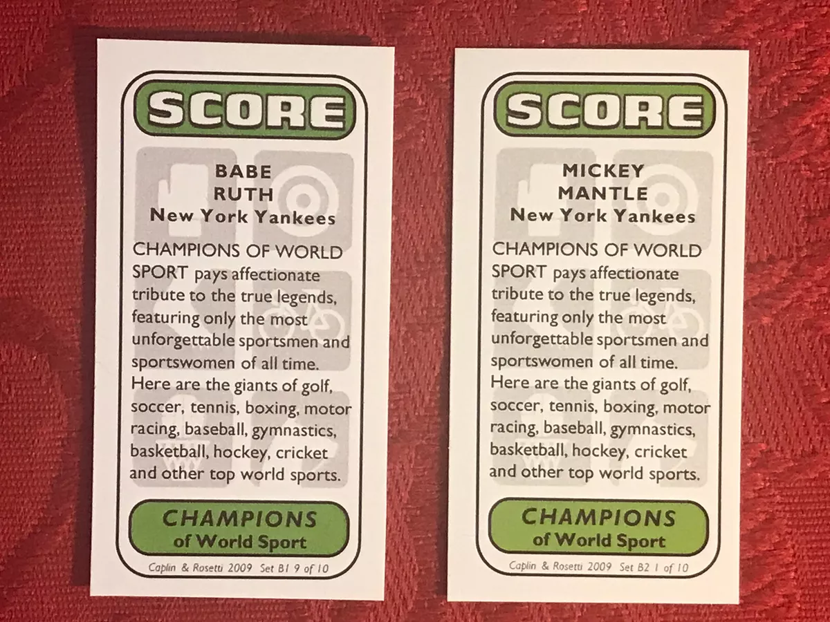 MICKEY MANTLE & BABE RUTH BASEBALL CARDS-RARE UK ISSUE-2 CARD LOT-NRMINT-MINT
