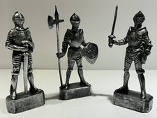 Vintage 1960s Medieval Knight With Sword Set Of 3 Faux Metal Figure
