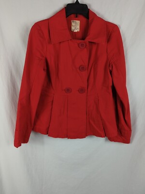 Tulle Red Pea Coat Button Jacket Cute Size M Anthropology J7129