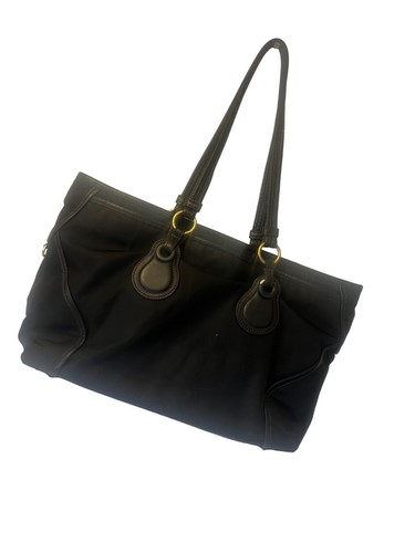 Tumi Black Tote Bag Leather Trim & Double Handles Zip Top Travel Shoulder Purse - Picture 5 of 12
