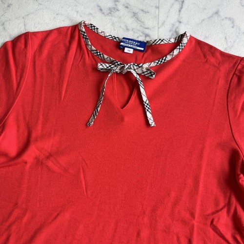 Burberry Blue Label Nova Check T-Shirt Cotton Red 38/US:S Authentic - Picture 2 of 24