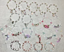 Amazing Lot of Artisan Colorful Glass Beaded Flower Leaf Dangle Charm Bracelets