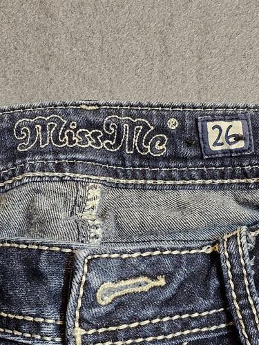 Miss Me Jeans 26 W X 37 L Women Blue Rhinestones Embroidered Jeans - Picture 6 of 23