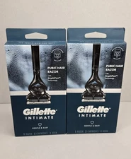 Lot of 2 Gillette Intimate Pubic Hair Razor for Men - Black - 1 Handle/2 Refills