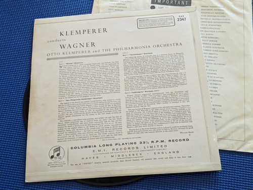 COLUMBIA SAX 2347 KLEMPERER CONDUCTS WAGNER LP (1960) VG+ - Picture 4 of 4