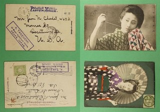 DR WHO 1905 JAPAN 2 POSTCARDS TO USA R86004