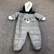 Rothschild Snowsuit Boys 9-12M Gray Quilted Puffer Hooded Bear Bunting Winter