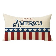 God Bless America Lumbar Pillow Cover Patriotic Religious 4th of July Home Decor