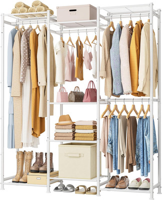 Portable 4-Hanging Space Closet Organizer - Free Standing Clothing Rack in White