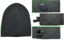MARC JACOBS Cashmere Beanie Hat Charcoal Grey Ribbed Knit Unisex Luxury Soft NEW