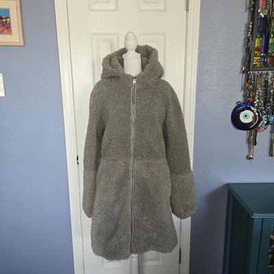 J. Crew Women's M 2-Tone Gray Teddy Bear Hooded Zip-Up Coat Winter Coat Jacket