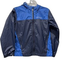 Columbia Windbreaker Jacket Youth sz Small 8 Hooded Full Zip Blue Navy Kids
