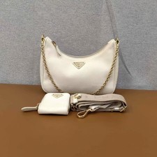 Authentic Prada Re-Edition 2005 1BC204 White Saffiano Leather 3-in-1 Hobo Bag
