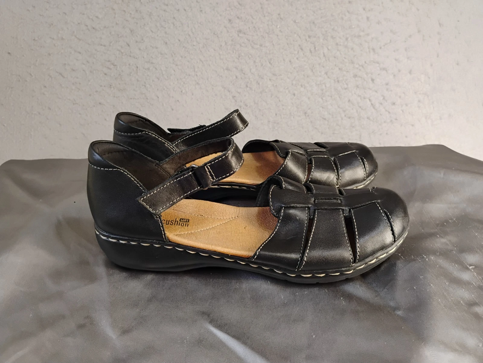 Sandali donna Clarks 8 5 stretti neri morbidi ammortizzati Leisa Wave pescatore casual