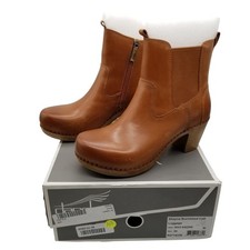 Dansko Shayna Burnished Calf Luggage Brown Leather Ankle Boots Sz 39 US 8.5