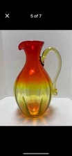 Blenko 645  1960's Tangerine Ribbed Optic 10" Pitcher. 