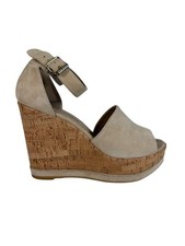 Stuart Weitzman sandalo donna beige scamosciato sughero zeppa taglia 10,5