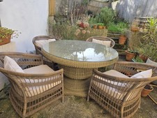 OKA Luxury Rattan Garden Furniture Set - Large, Glass Top Table And Four Chairs
