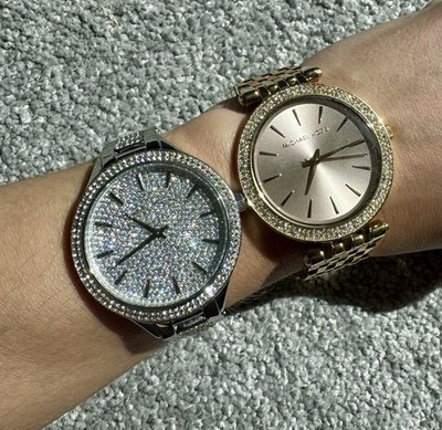 Michael Kors Darci Women s Two-Tone Crystal Bezel Quartz Watch 39mm 50m Box