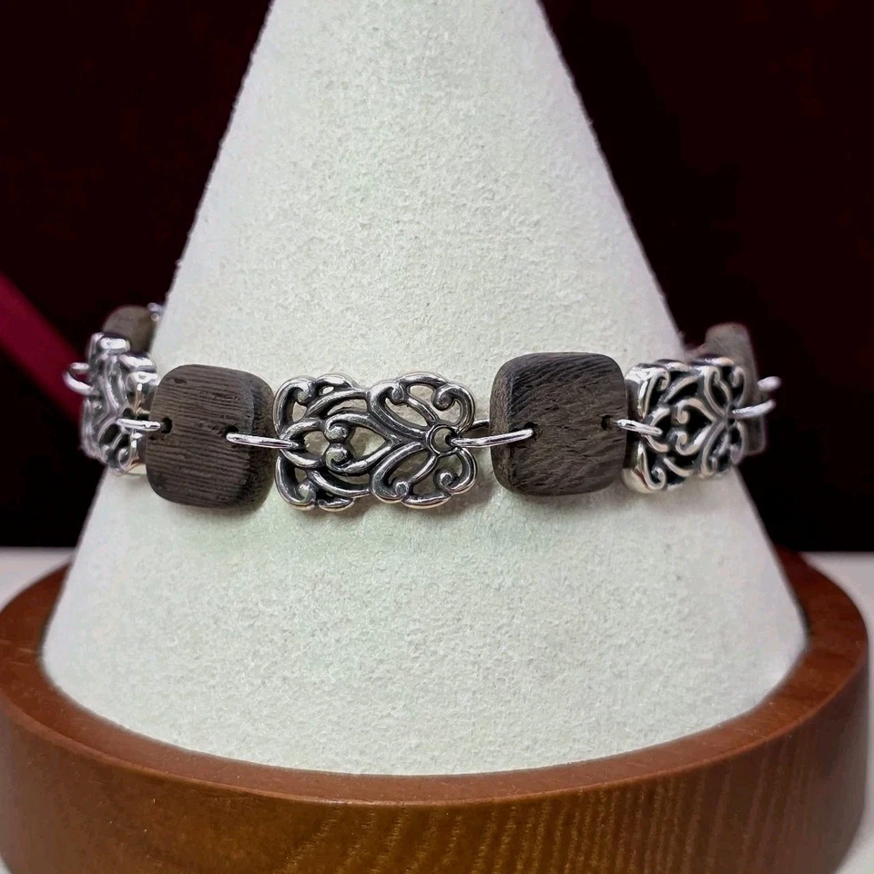 Brazalete Brighton Katu Secuoya Madera y Plata Filigrana 7" Naturaleza Boho Chic Belleza Foto 3 de 4