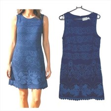 Eliza J women's sleeveless shift dress lace navy floral scalloped cocktail 10