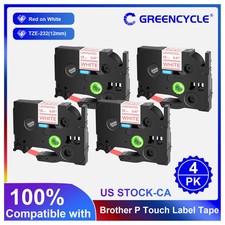 Red on White 12mm Tape For Brother P-touch TZ TZe-232 PT-H100 Label Maker 4PK