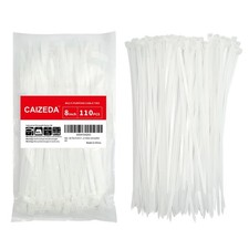 Zip Ties 8 Inch   110 Pack   40lbs Tensile Strength, White Nylon Cable Ties