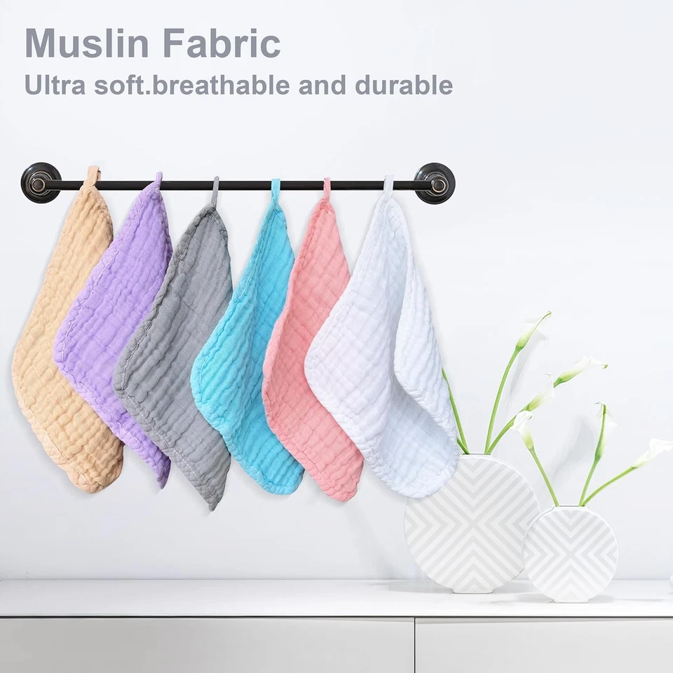 Pacote com 12 panos absorventes macios de musselina para bebês 10x10 - Imagem 4 de 4