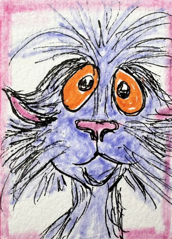 Original ACEO Painting Cat Miniature Art Card By Carole Collins M6