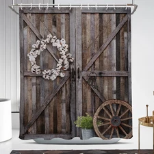 Barn Door Shower Curtain Rustic Farmhouse Country Western Cabin Farm House Vinta