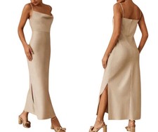 BHLDN New NWOT Cali Stretch Charmeuse Midi Dress Champagne Size 6