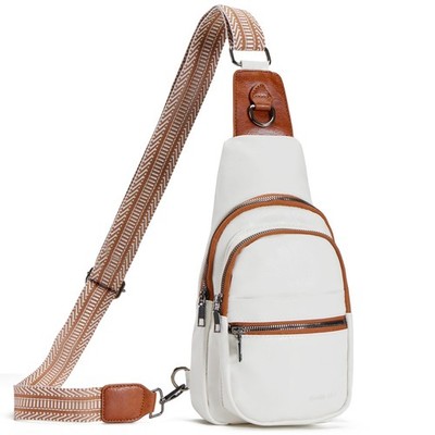 Crossbody Bag for Women - Small Sling Bag in White/Brown Leather