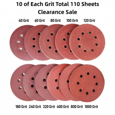 #ad 110Pcs Orbital Sandpaper Assortment 5in 8 Hole Hook Loop Orbital Sander Paper $11.66
