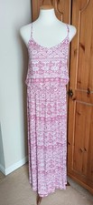 BHS - Pink & White Jeresy Strappy Maxi Dress - Size 16