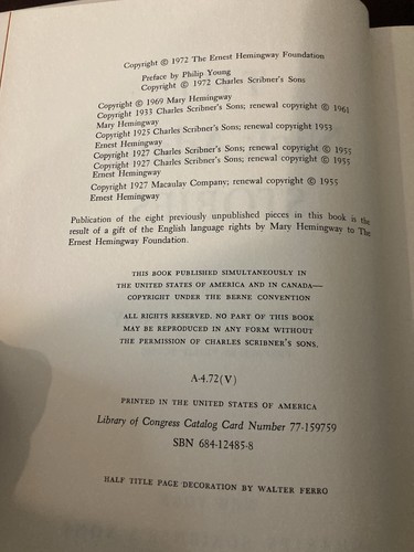 The Nick Adams Stories by Ernest Hemingway - 1972 1st/1st Scribners "A" - Picture 10 of 13