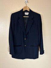 Talbots 8 Petite Wool Blue Blazer Jacket Brass Buttons Vintage Boyfriend