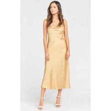 Show Me Your Mumu NWT Size XXS Verona Cowl Dress in True Gold Luxe Satin