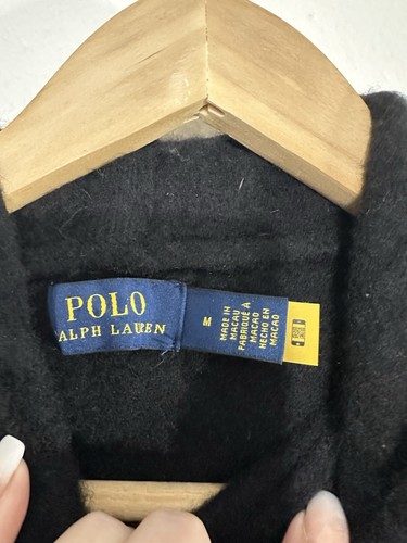 Polo Ralph Lauren Lana Cachemira Big Pony Suéter Sudadera con Capucha Med Mujeres Negro Cuentas - Imagen 9 de 9