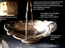 Antique James Ballantyne & Son Silver Plated Fruit Bowl with repoussé fruit