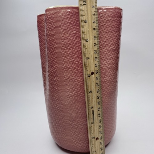 Vintage Pink Textured Shawnee Pottery Vase 9.75" T × 6" W # 880 USA - Picture 11 of 13