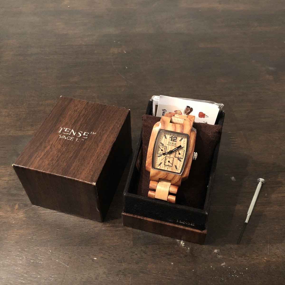 Tense Light 2 Tone Sandalwood Wood Watch Mens 3-Dial J8302SM 