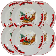 VTG Macy's Santa Salad Plates Set of 6 Santa Sleigh 7.5" The Cellar Christmas