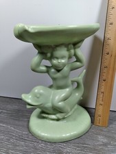 Vtg Ceramic Cherub Boy on Dolphin Pedestal So...