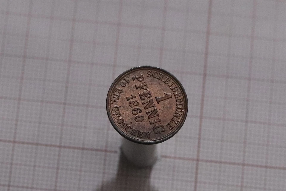 🧭 🇩🇪 GERMANY BRAUNSCHWEIG WOLFENBÜTTEL 1 PFENNIG 1860 HIGH GRADE B79 #W557 - Image 2 of 2